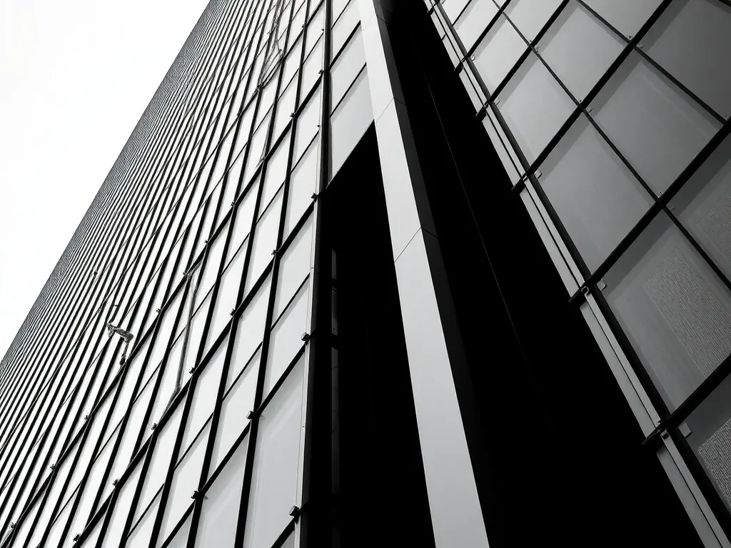 Monochrome architectural details of a skyscraper facade, str