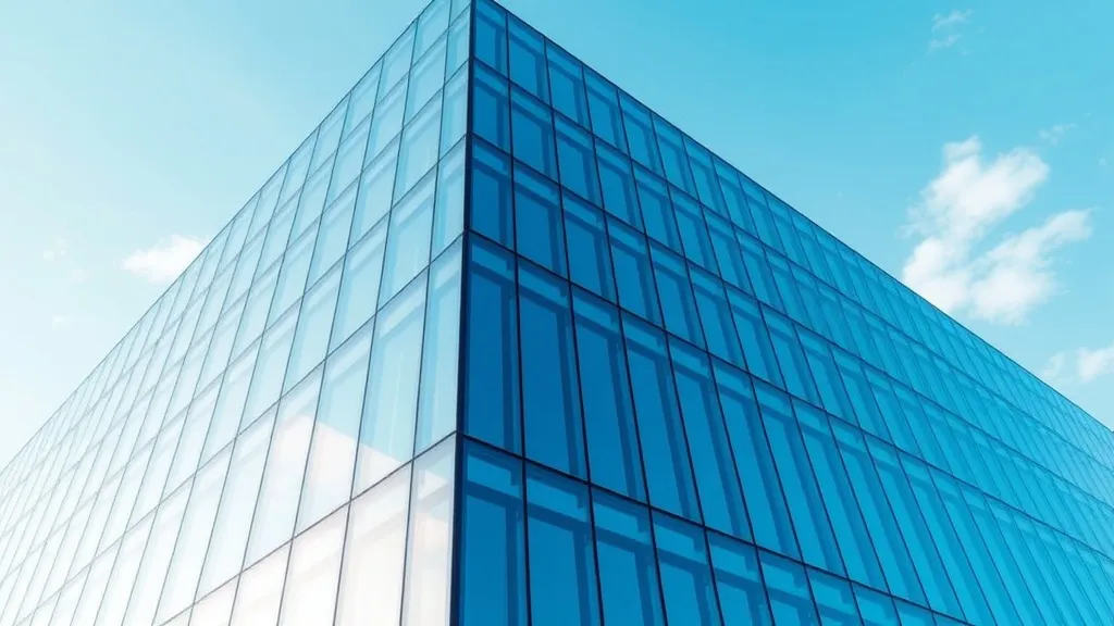 Architectural blueprint of a modern glass office building wi
