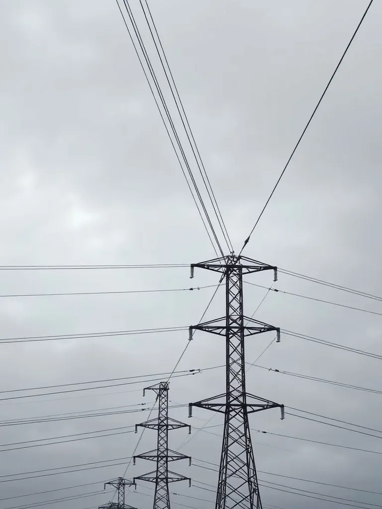 Abstract architectural view of power lines and geometric pyl